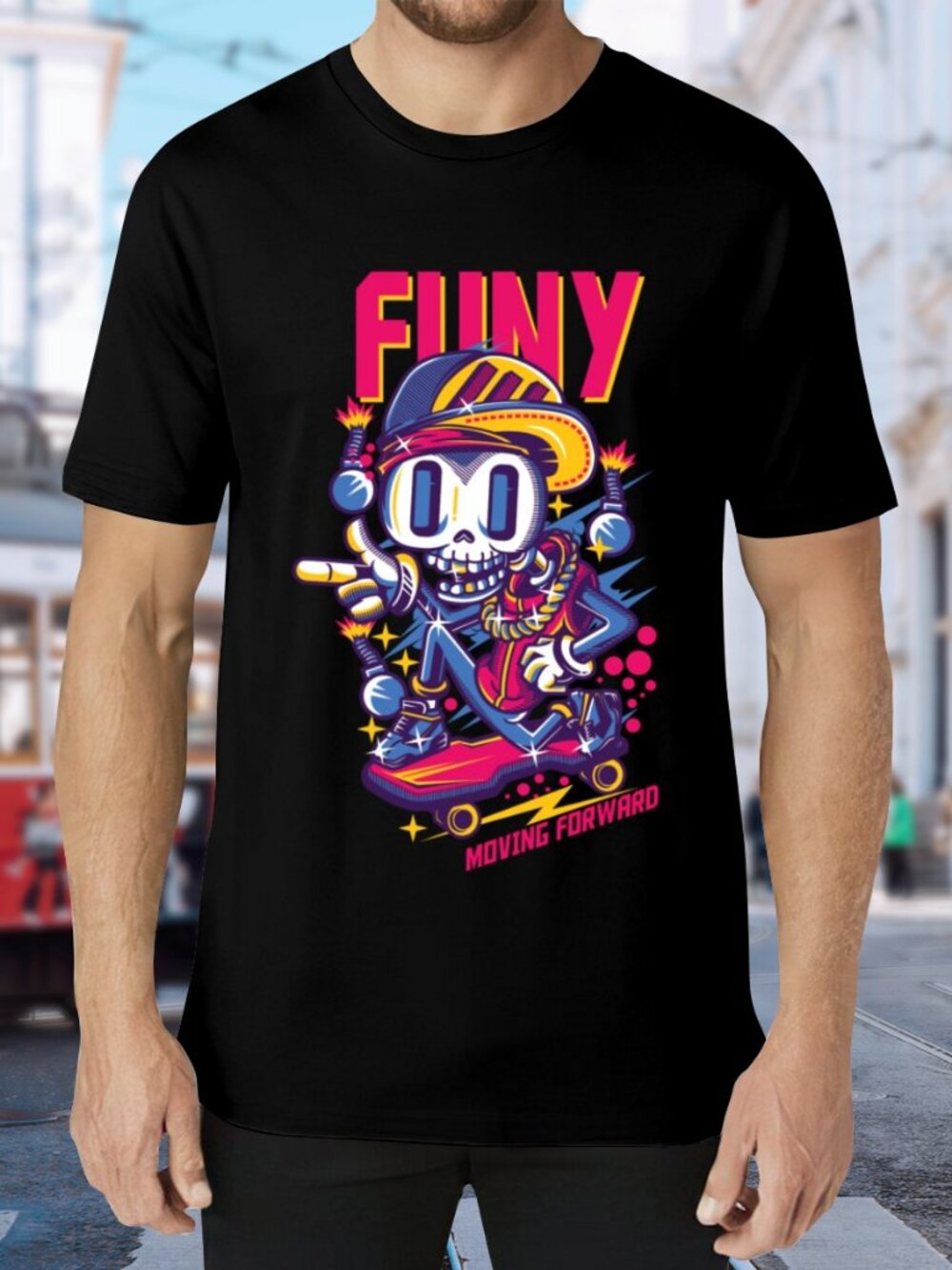 Funky Skull Skate Graphic Tee - Black